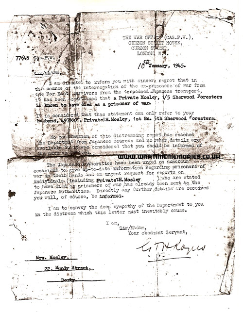 The first letter from the War Office